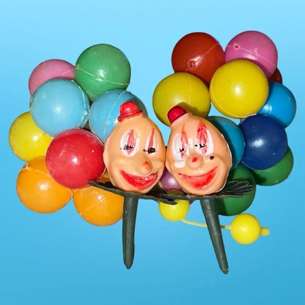 Vintage 1970s Wilton Clown Heads & Balloons Cake Toppers Cupcake Picks B17